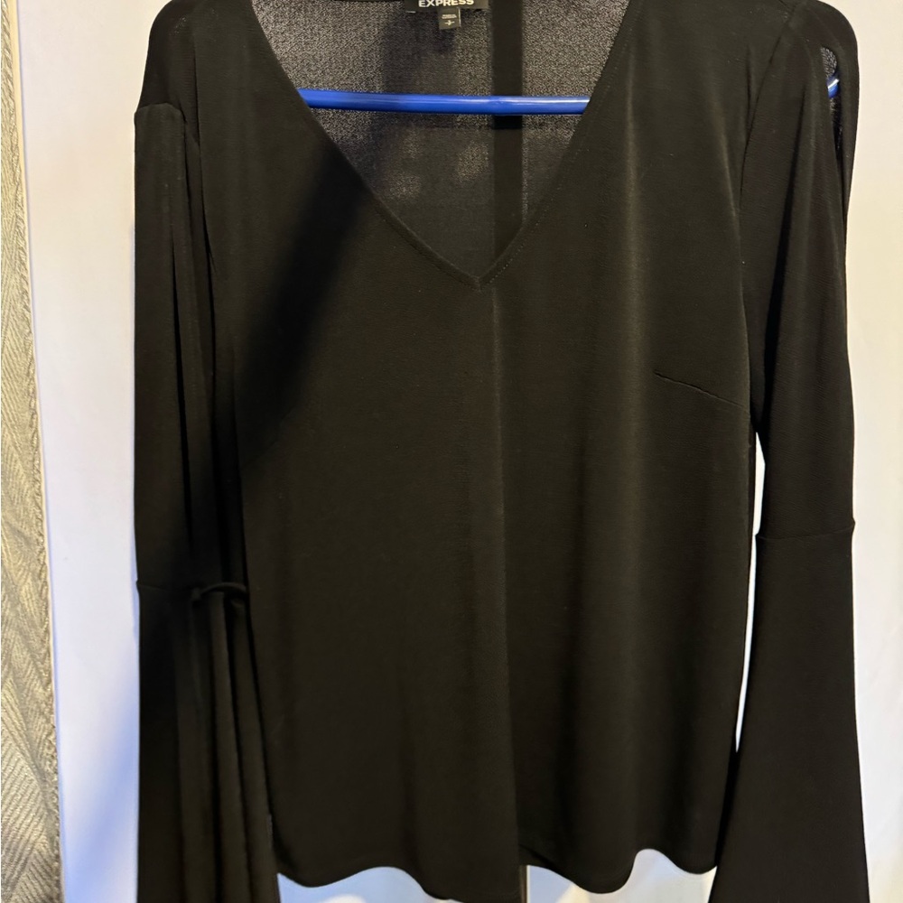 Black V-Neck Women's Top